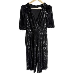 Trina Turk Black Sequined Short Sleeve V-Neck  Romper Size 6